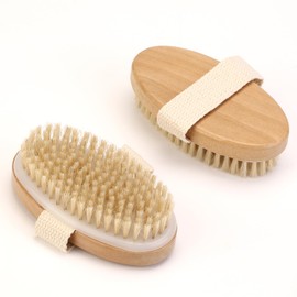 Rnodoilkfly 2Pcs Dry Brush, Natural Bristle Exfoliating Brush, Body Scrubber, Dry Brushing Body Brush for Lymphatic Drainage, Blood Circulation, Wet and Dry Brush, Deep Exfoliation for Smooth Skin