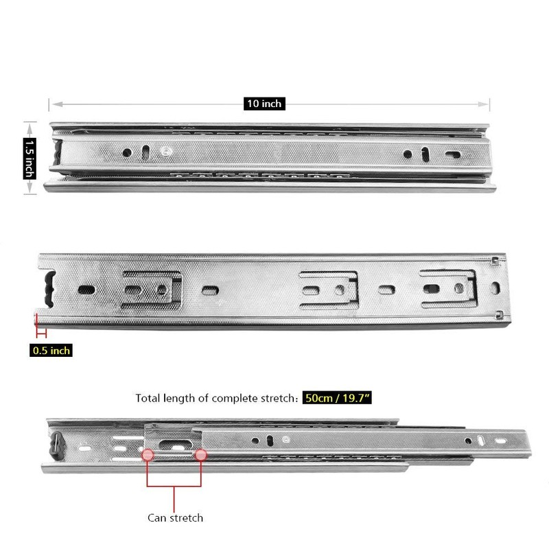 Drawer Slides, URBEST 10 Inch Full Extension 3 Section Ball