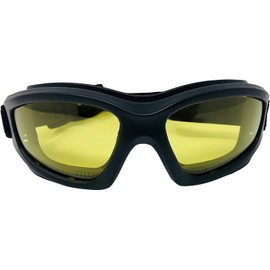 Yellow Motorcycle Riding Goggles: Night Vision Nighttime Riding Goggles"No Foam" Design w/Hard Case, Microfiber Cleaning Cloth & Pouch Included (Yellow Lens)