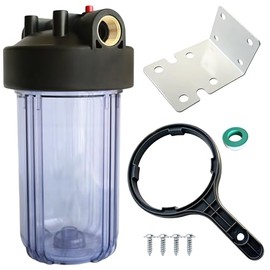 Whole House Water Filter Housing (WH-C10HD), 10" x 4.5" Sediment etc Filter Universal Housing, Pre-Filtration System for Well and City Water, 1" NPT Port, Pressure Release(Clear Housing)