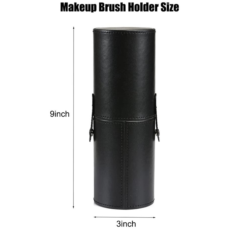 Black PU Leather Makeup Brush Case Holder with Lock Lid