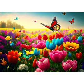HUADADA Jigsaw Puzzles for Adults 1000 Pieces, Puzzles for Adults 1000 Piece, Challenging Game Toys, Impossible Puzzle, Family Decoration Puzzle - Flowers and Butterflies