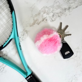Furry Tennis Ball Keychain - Pink