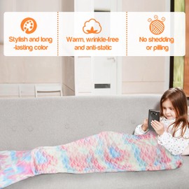 Catalonia Mermaid Tail Wearable Blanket Gift, Soft Flannel Fleece Mermaid Sleeping Bags for Kids Girls All Seasons, Colorful Scale Snuggle Blanket Birthday Gift, 155 x 51 cm