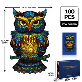 TOLOYE Wooden Puzzle for Adults & Children, Owl 3D Puzzle, Colourful Unique Animal Shape Wooden Puzzle for Family Game Collection, Home Decoration (Owl)