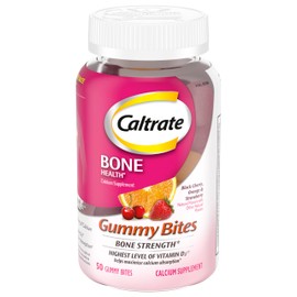 Caltrate Gummy Bites 500 mg Calcium and Vitamin D Supplement, Black Cherry, Strawberry, Orange - 50 Count