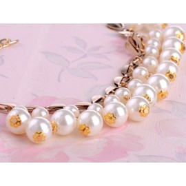 Alilang Faux Pearls Pendant Hearts and Baubles Rhinestone Elegant Drop Necklace