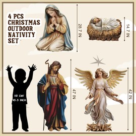 Kigley 4 Pcs Christmas Outdoor Nativity Set 4 ft Large Religious Yard Signs Lawn Nativity Outdoor Christmas Decorations Holy Jesus Birth Manger Scene Supplies with Stake for Xmas Home