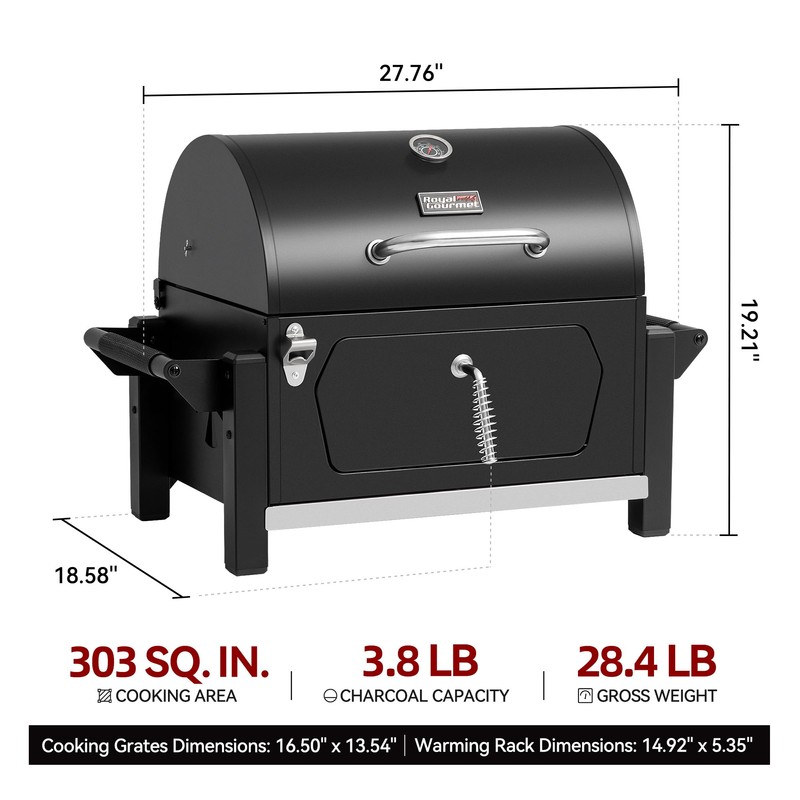 Royal Gourmet CD1519 Portable Charcoal Grill with Warming Rack, Tabletop