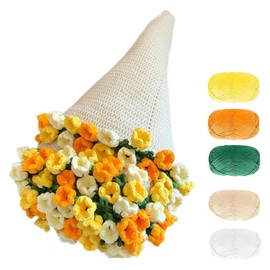 fufupaw Bouquet Blanket, Knitted Blanket with Crochet Flowers, Flower Bouquet Blanket, 70 x 70 cm Material Package, Includes 9 Yarn Rolls, Crochet Hook and Needle, Birthday Gifts, Bridesmaid Gift