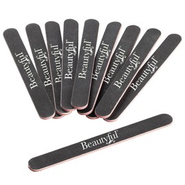 10-Pc. Professional Nail File Set - Salon-Level Nail Care at Home | 100/180 Grit Sandpaper, Round Top, Double Sided | Easy on Natural Nails | 7" Long