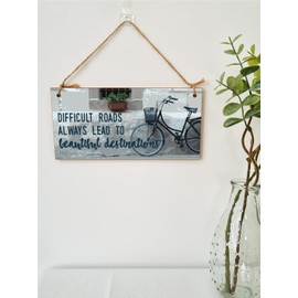 The Plum Penguin Handmade Wooden Hanging Wall Plaque Difficult Roads Lead to Beautiful Destinations Adventure Inspirational Sign