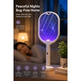 3-in-1 Electric Mosquito Swatter Rechargeable Bug Zapper with UV Mosquito Killer Lamp, 3000V Fly Swatter, Type-C Fast Charging for Indoor & Outdoor Use