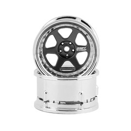DS Racing Drift Element 1/10 RC Drift Car Rims Wheels, Set of 2, 6-Spoke, Adjustable Offset, Compatible with Yokomo YD MD RD, MST RMX, Reve D RDX, Redcat RDS, HPI, Tamiya TT (Gunmetal w/Chrome Lip)