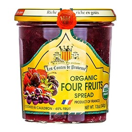 Four Red Fruits Jam Spread USDA Сurrant Strawberry Cherry Raspberry Organic Preserve – 12 oz / 340 g – Made in France Traditional Jam Non GMO Gluten Free