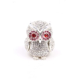 VI N VI Owl Jewelry Box Trinket Box Silver, Red, Pink Rhinestones Petite | Hand Painted Collectible Figurine and Decorative Jewelry Display, Holder, and Organizer