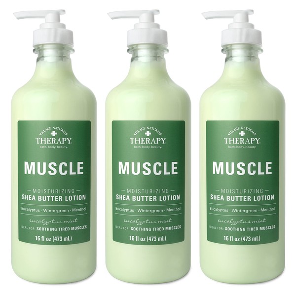 Village Naturals Therapy Muscle Shea Butter Lotion, Eucalyptus Mint Scent, 16 fl oz, Pack of 3