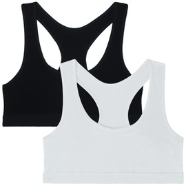 EDS Service Crop Top Bra for Kids, 2 Pack Cotton First Teen Girls Bra, Non- Wire Double Layer Girls Training Bra for Age 8-14 Years (White+Black)