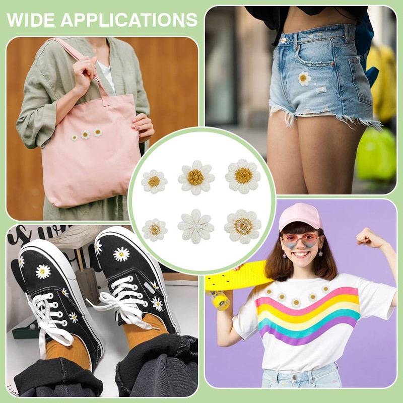 FINGERINSPIRE 80 Pcs Crochet Knitting Daisy Flower Patches 3 Size