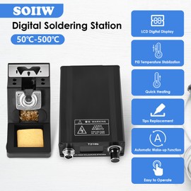 Soiiw T210b Soldering Station DIY Electronic Welding Iron Tips Handle Aluminum Alloy Case & Handle Bracket 100-240V 85W US Plug C210 Iron Tips I K IS