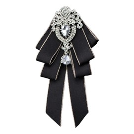 JKQBUX Bowknot Rhinestone Fashion Ribbon Bow Brooch Pre-Tied Bow tie for Men Women Neck Tie Christmas Wedding Party Ceremony, Black-silver Rhinestone, 19*8CM