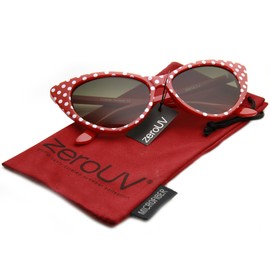 zeroUV - Women's Retro Polka Dot Oversize Cat Eye Sunglasses 54mm (Red-White/Smoke Gradient)