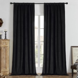 Joydeco Black 100% Blackout Curtains 72 inch Curtains 2 Panels Set, Black Out Curtain for Bedroom Living Room, Luxury Heavy Duty Thermal Insulated Velvet Curtains Rod Pocket Back Tab, 52W x 72L