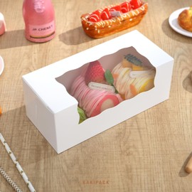 BAKIPACK 15 Roll Cake Boxes, White Bakery Boxes with Window, 9x4x3.5 inches Cookies Boxes Pumpkin Roll Container Donut Boxes Pastry Cake Packaging