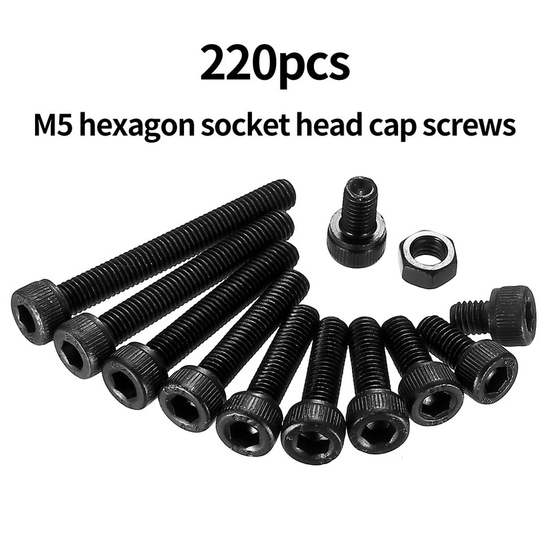 220 pieces M5 screw set, black hex screws with nuts