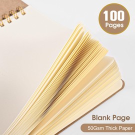 HOMIKLSA Notebook A5 blank, pack of 5 kraft cover notebook with 100 pages (50 sheets), notepad for office, school and travel (21 x 14 cm)