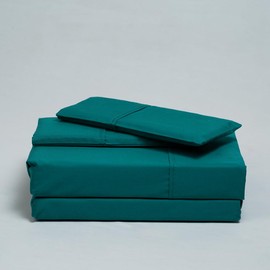 Atelier 100% Cotton King Sheet Set| Percale Weave| 400 Thread Count| 4 Piece Sheet Set| 1 Flat Sheet+1 Fitted Sheet+2 Pillowcases| Cool Crisp Breathable| Moisture Wicking| Hotel Quality| Aegean Green