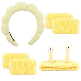 Spa Headband and Wristband Set, Face Wash Headband Makeup Skincare Headband Wrist Bands for Washing Face (yellow)