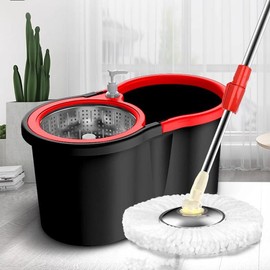 Colorful 360° Spin Mop and Bucket Set with 3 Microfiber Refills, 61in Stainless Steel Adjustable Extendable Pole, Plastic Bucket for General Cleaning:_mop bucket & 1 mop head
