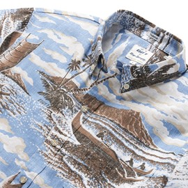 Reyn Spooner Men's Moonlight Bay Tailored Button Front Scenic Hawaiian Aloha Shirt, Sky, L