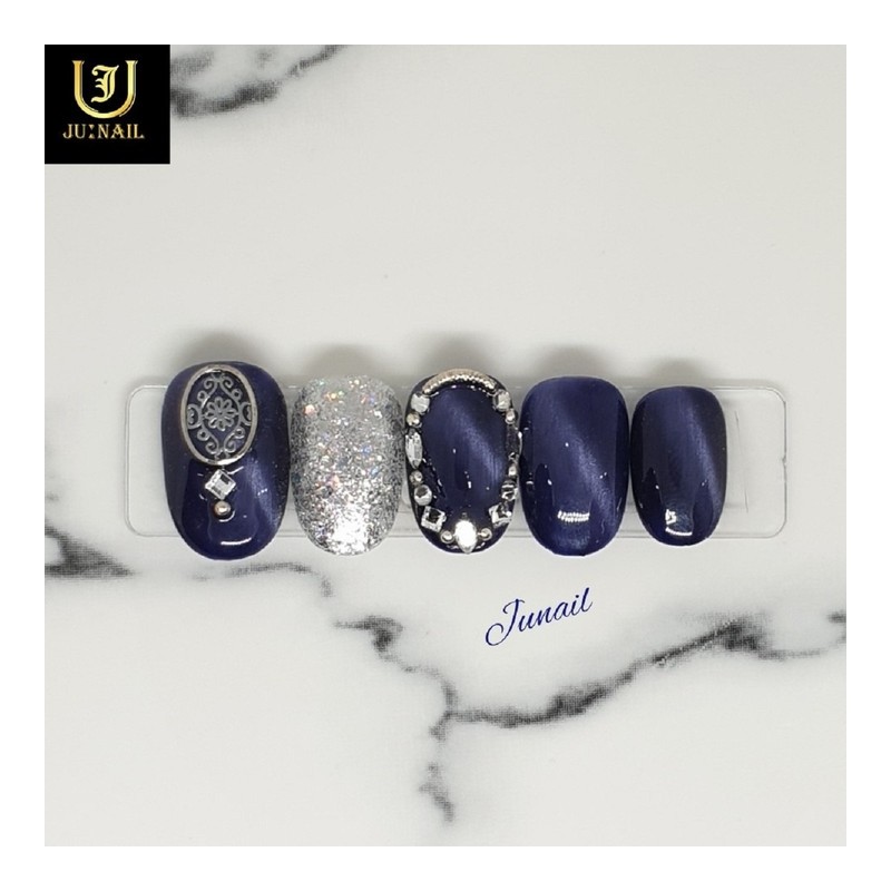 Silent night sky handmade nail tips - Long Oval /