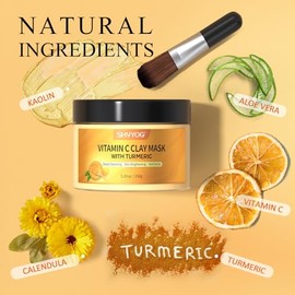 SHVYOG Mascarilla Facial De Vitamina C Con Arcilla De Caolín Y Cúrcuma Para Manchas Oscuras, Piel Opaca, Mascarilla Facial Para El Cuidado De La Piel Para Controlar El Aceite Y Refin
