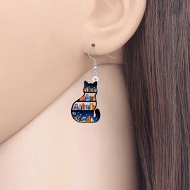 LONYOO Acrylic Funky Cat Earrings Bookcase Dangle Book Jewelry Teacher Appreciation Gifts for Book Lovers Cat Mom Women Bookish Back to School Stuff (Dark)