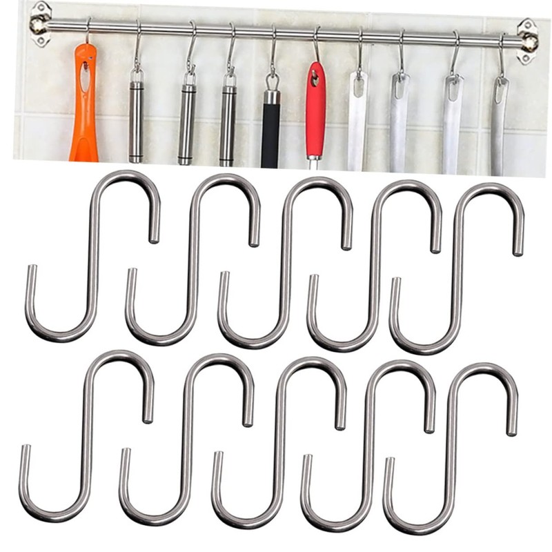 BUGUUYO 10pcs Stainless Steel S Hooks Hanging Hooks for Kitchenware