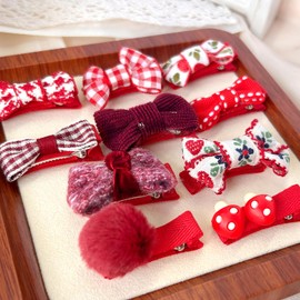 Red Dog Hair Clips and Rubber Bands Small Dog Bows Burgundy Cute Pet Grooming Accessories Alligator Clips Stay In Hair Dark Red Barrettes Hairpin Pet Headdress Bowknot Yorkie Puppy Maltese Girls Dogs