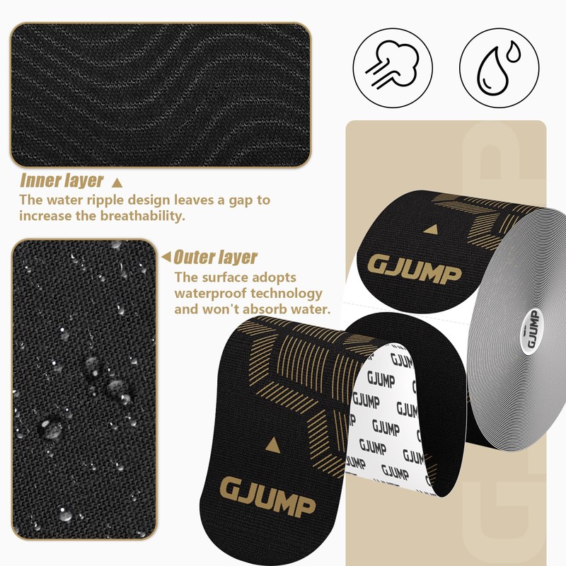 GJUMP Kinesiology Tape, 40 Count Precut Strips 2 Rolls, Original