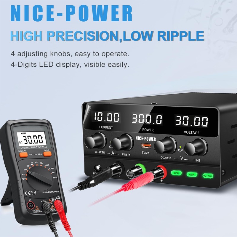 NICE-POWER DC Power Supply Variable 30V 10A, 300W Encoder Adjustable