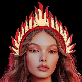 Reaky Flame Headbands Gold Fire Headband Carnival Headdress Hair Accessories for Women