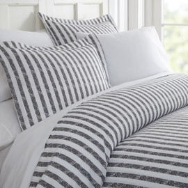 Linen Market IEH-DUV Q-GR Home Collection 3pc Duvet Cover Set, Queen, Rugged Stripes Gray