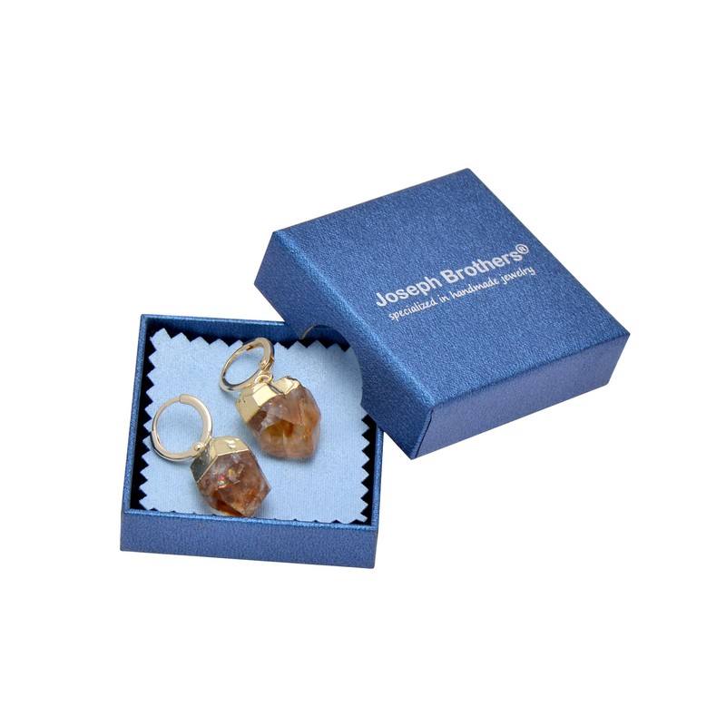 Yellow Citrine Rough Stone Crystal Point Dangle Earrings for Women,