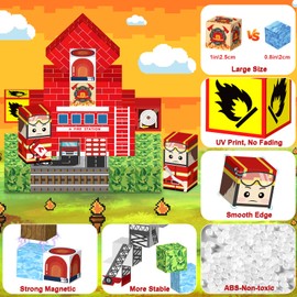 Facairzd Pack of 118 Magnetic Building Blocks for City Fire Brigade Magnetic Blocks Toy, Magnetic Building Blocks for Children, Building Magnetic Building Blocks Set, Magnetic Building Blocks Toy (2.5
