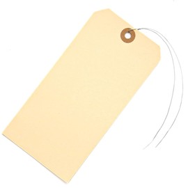 100 Large Manila Paper Tags with Wire Attached – # 8, 6 1/4" x 3 1/8" – Manilla Shipping Tags with Reinforced Eyelet and Metal Wire, Labels with Ties