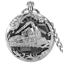 Unbranded 2 In 1 Vintage Quartz Pocket Watch with Chain Musical Box Holiday Birthday Gift - Silver