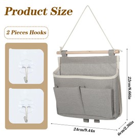 Abeillo Hanging Organiser Hanging Bag, Linen Wall Hanging Storage, High Capacity Hanging Storage Organiser, Hanging Door Organiser for Home, Office, Motorhome with 2 Hooks (Grey)