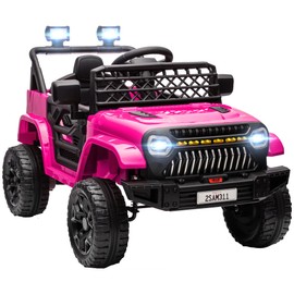 Qaba 12V Ride On Truck, Battery Powered Kids Electric Car UTV with 4 Suspension Wheels, Remote Control, 3 Speeds, LED Headlights, Horn, USB Music, Pink