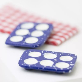 Factory Direct Craft Dollhouse Miniature Blue Speckled Enamelware Muffin Pans | 6 pieces